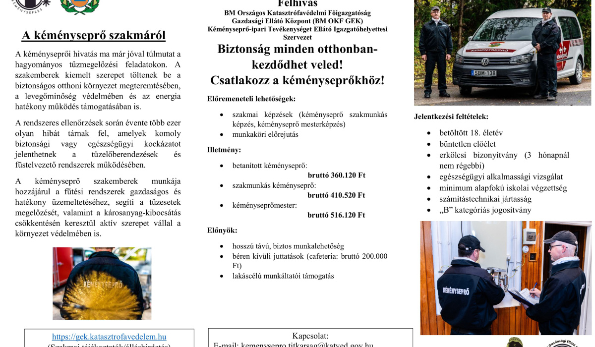 ÁLLÁSHIRDETÉS - kéményseprő mesterek, szakmunkások és betanított munkások  